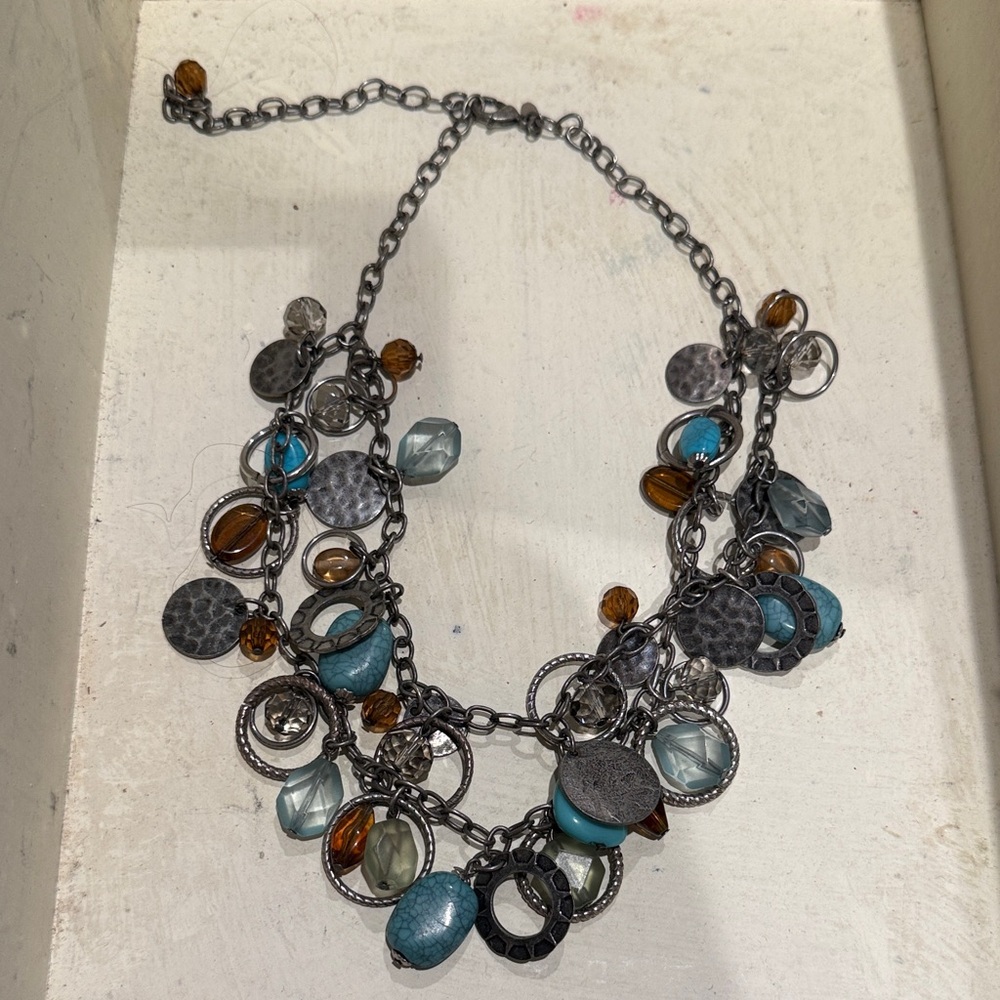 Premier Designs Turquoise & Amber Multi-Bead Disc Necklace
